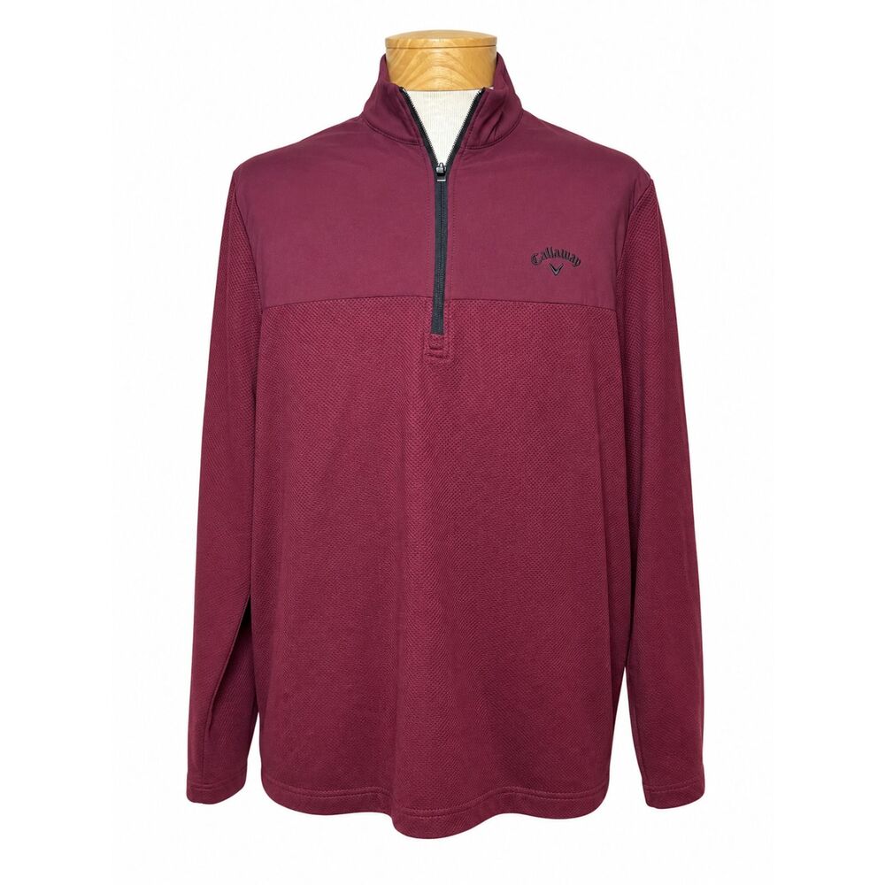 Callaway Golf Men's L 1/4 Zip Pullover Jacket Burgundy Maroon Textured XL Fit